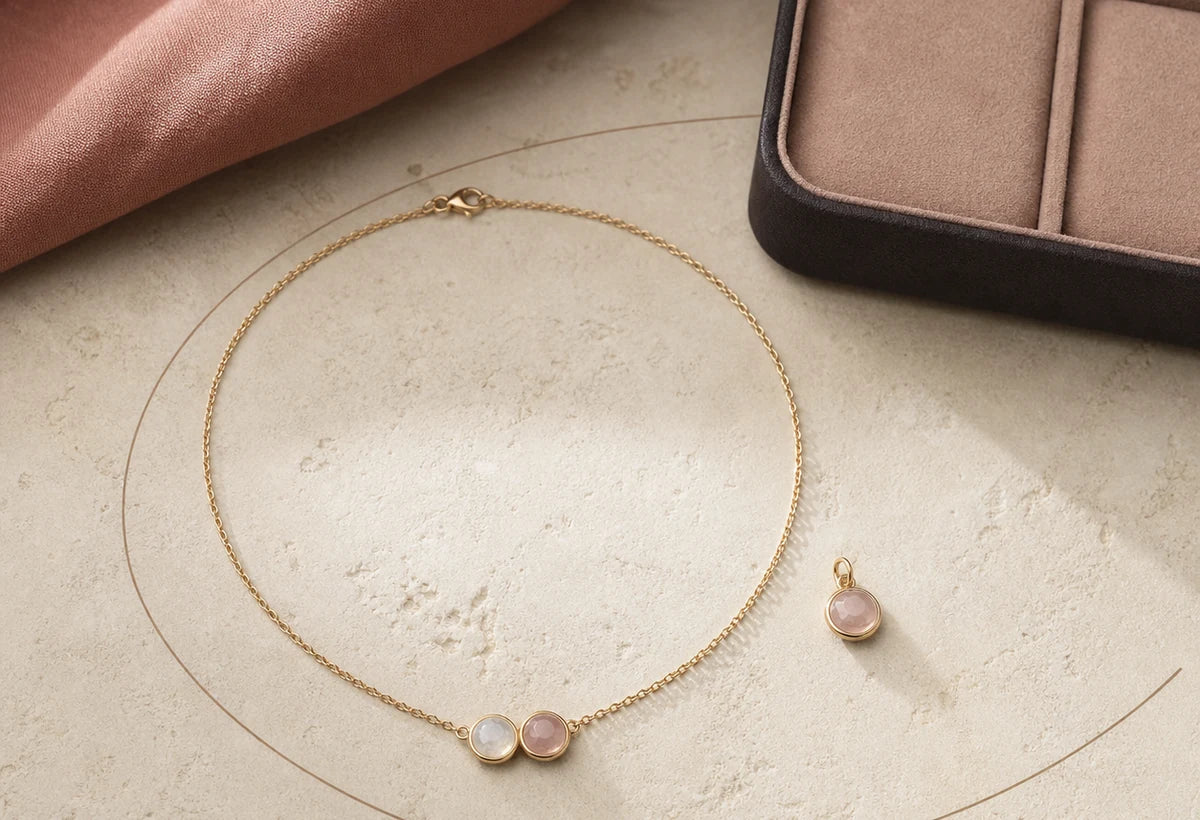 Miorava necklace and matching Bond Charm arranged together